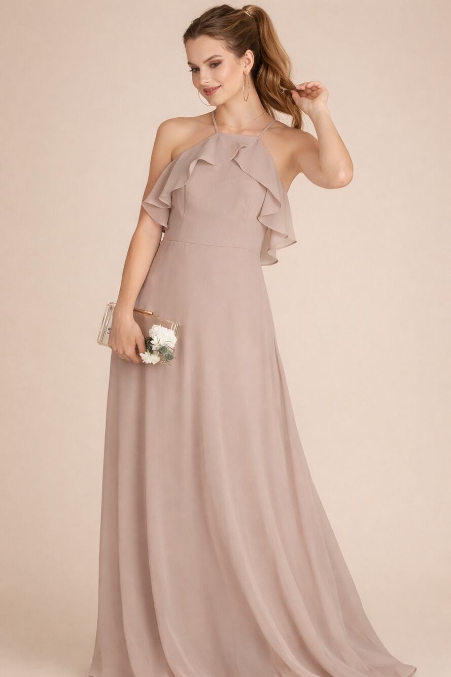 Birdy Grey Jules Maxi Dress Chiffon Womens XS Taupe Bridesmaid New Formal